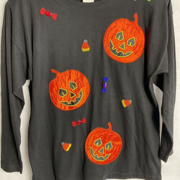 Victoria Jones Womens Hand Beaded Vintage Style Halloween Sweater Black Medium - Picture 3 of 9